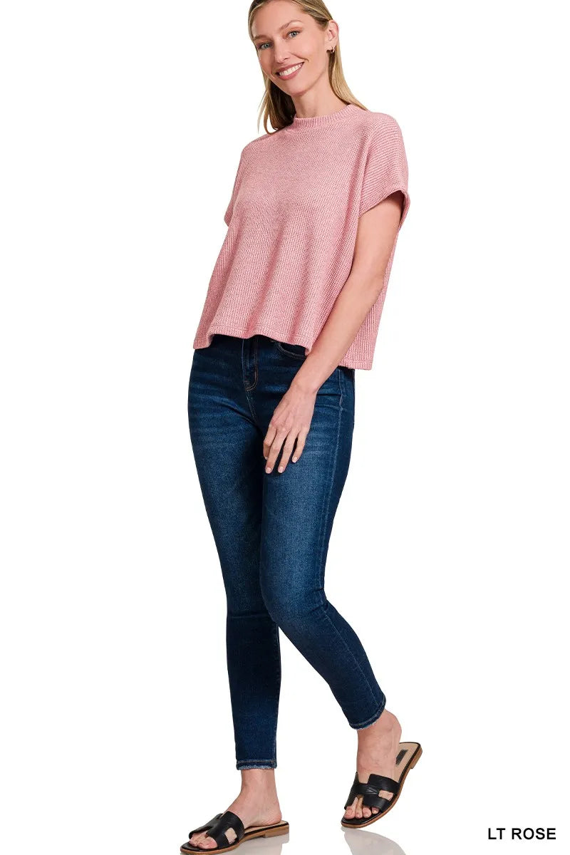 Boxy Sweater Top and Pants Set in Rose close up