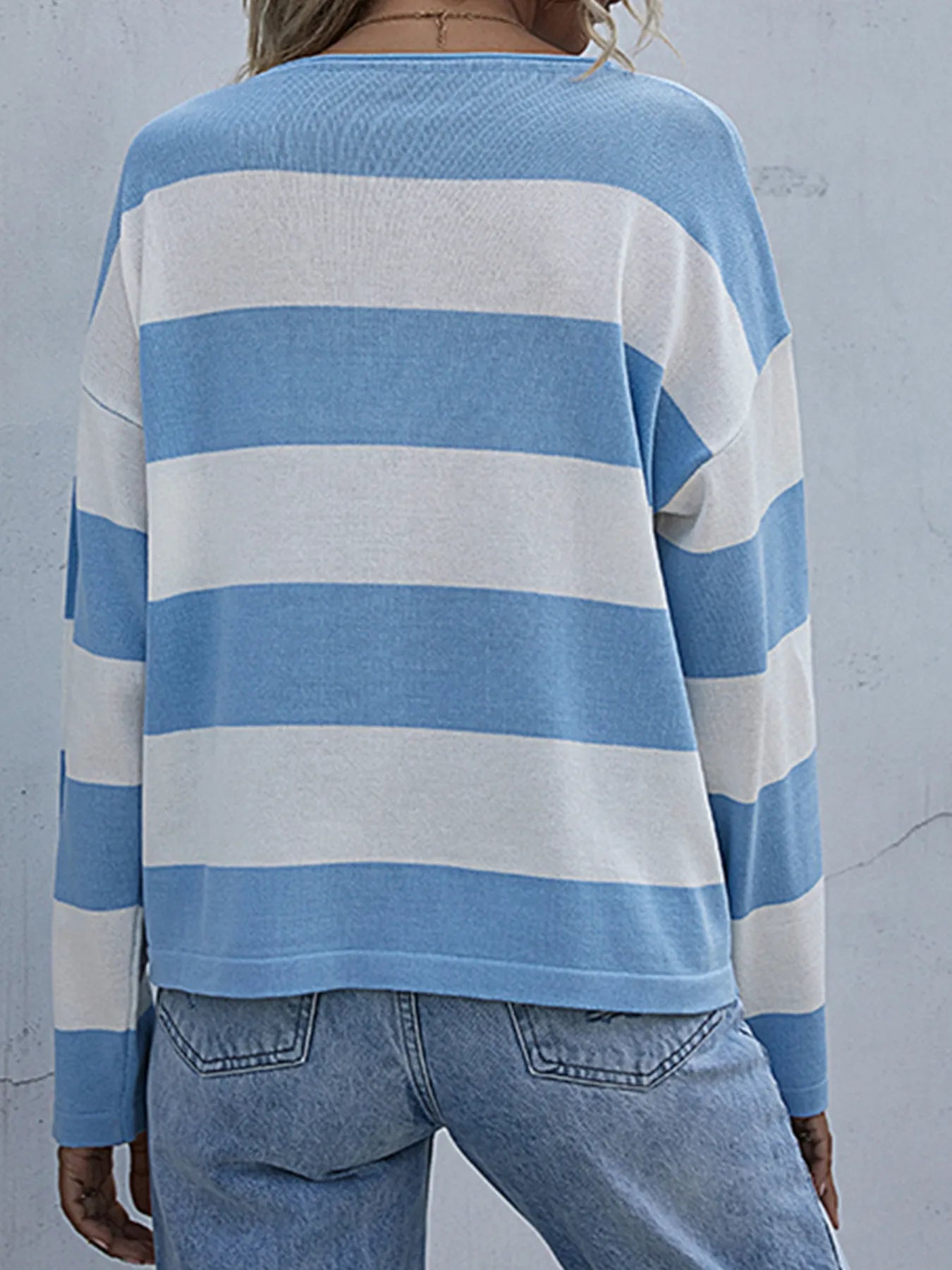 Striped Casual Long Sleeve Knit Top - Fashorio
