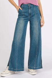 Mittoshop Medium Wash Seam Detail Wide Leg Denim Jeans Medium - Fashorio