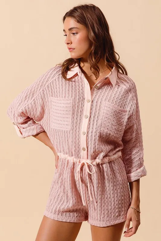 Textured Knit Button Front Romper back view