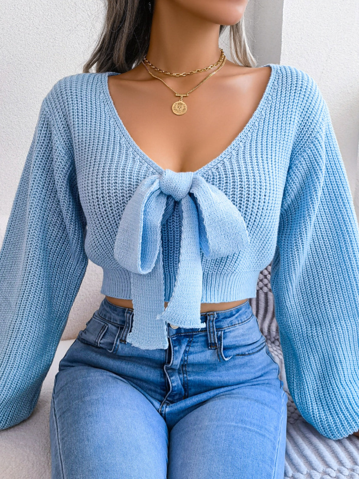 Tie-Front Cropped Sweater, view 18