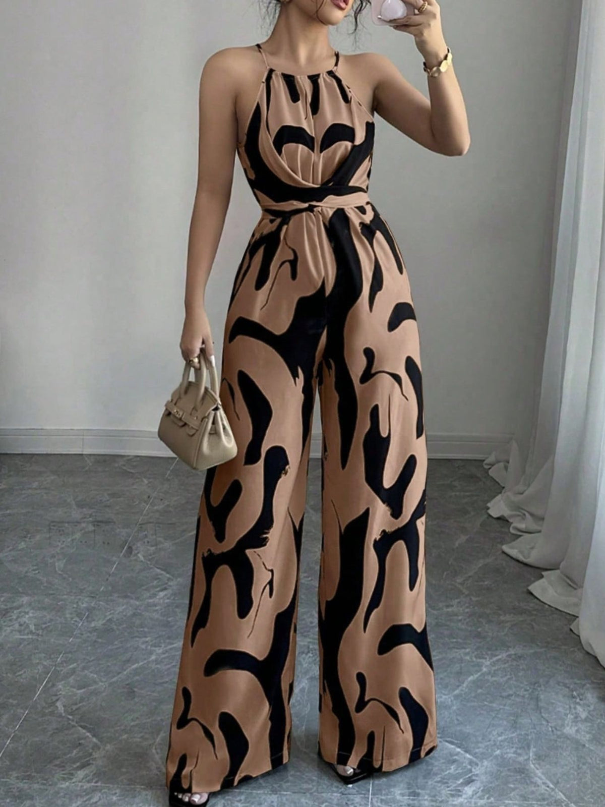 Abstract print wide leg jumpsuit, alternate colourway view 2