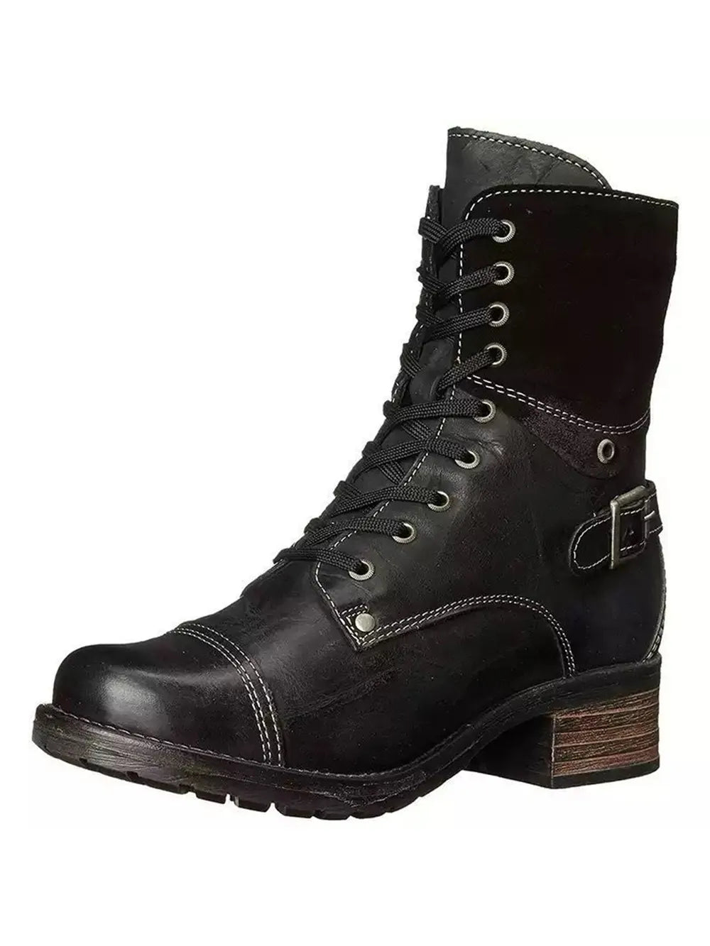 Lace Up Block Heel Ankle Boots close up of the upper