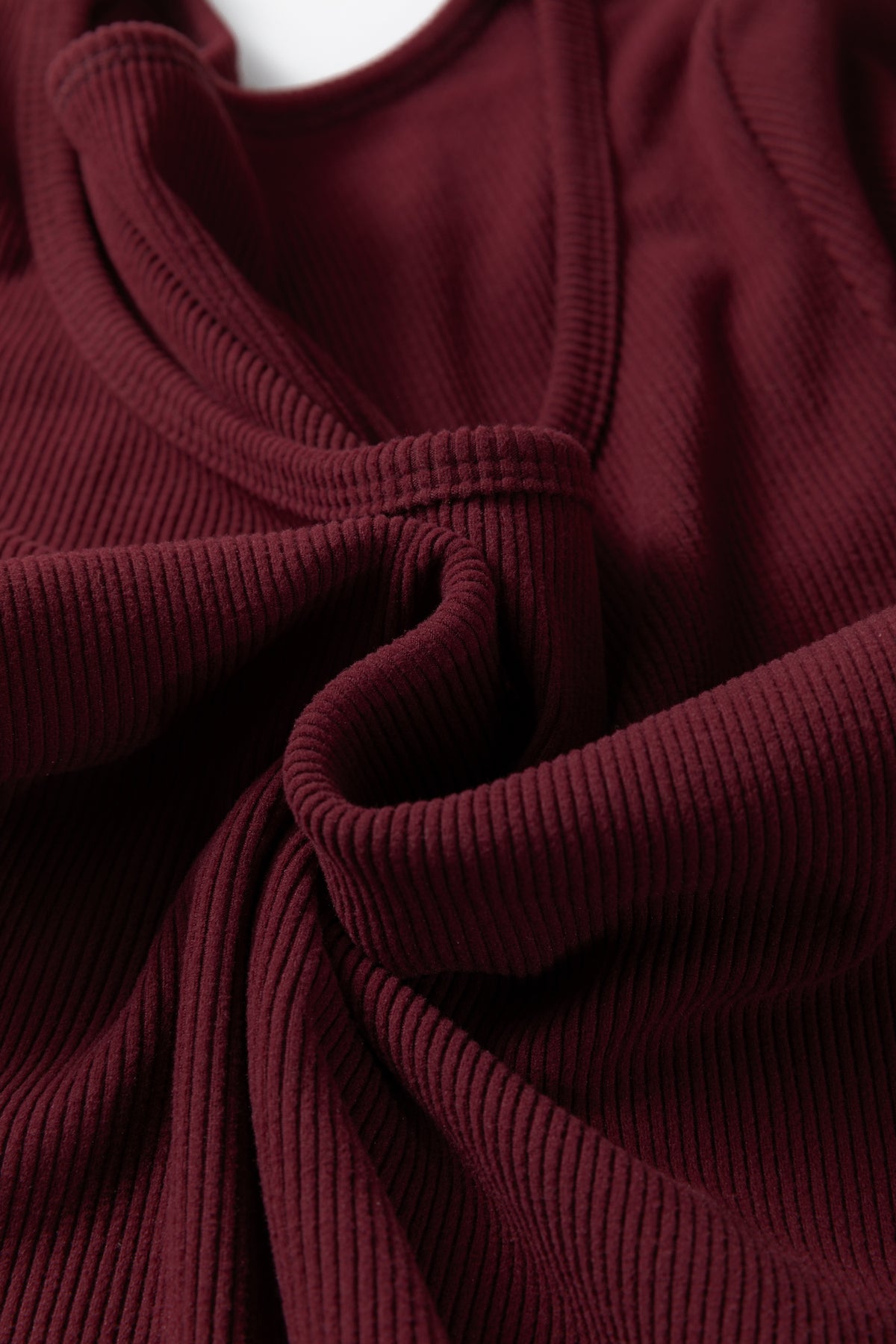 Brown ribbed cropped top fabric texture detail