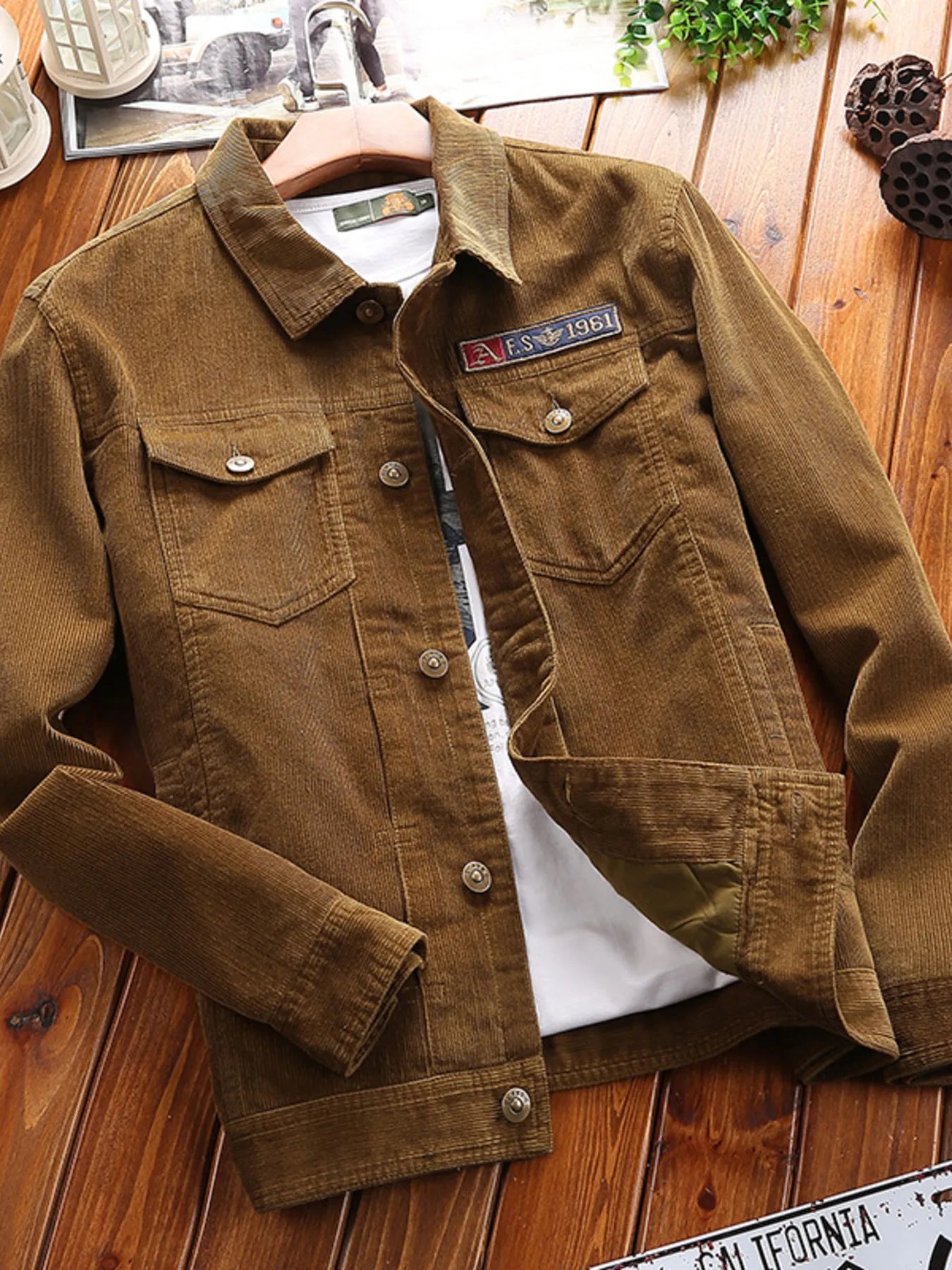Men's Plus Size Button Up Long Sleeve Jacket Earthy Yellow - Fashorio
