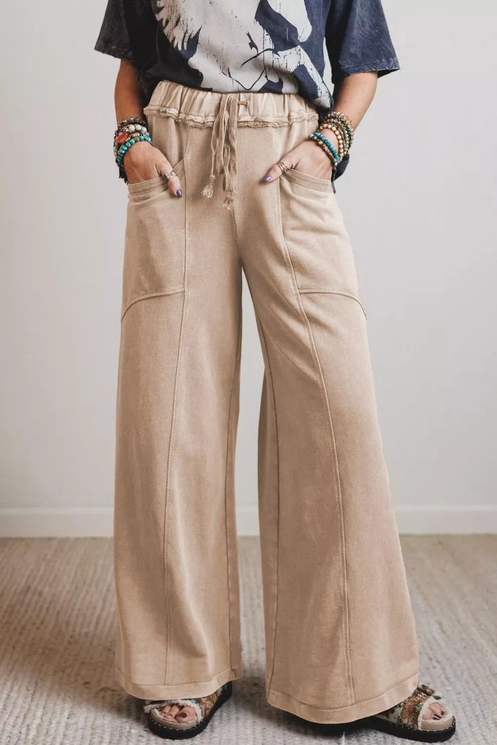 High Waist Wide Leg Drawstring Pants side view