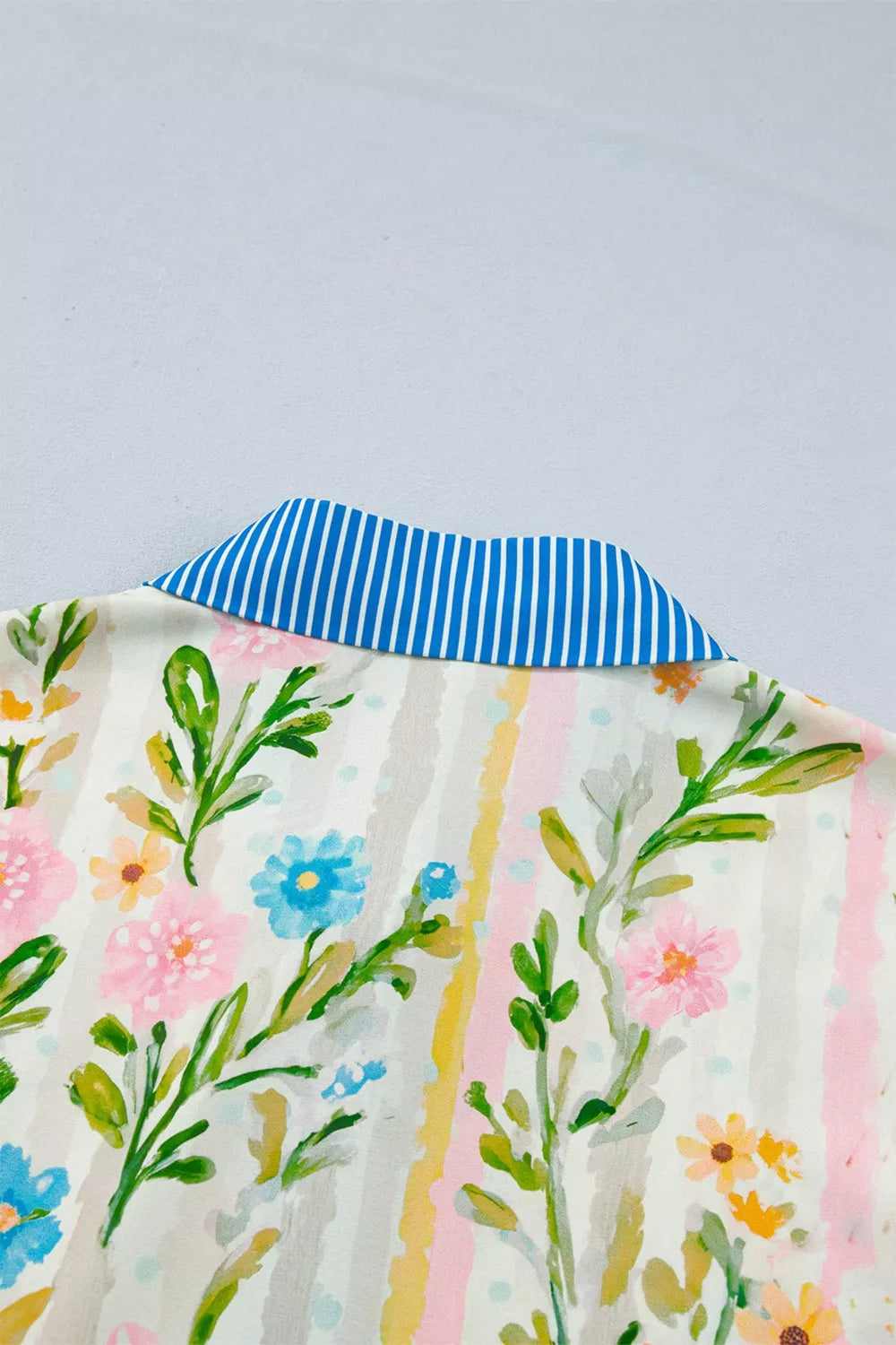 Multicolor floral print button down shift dress full length view