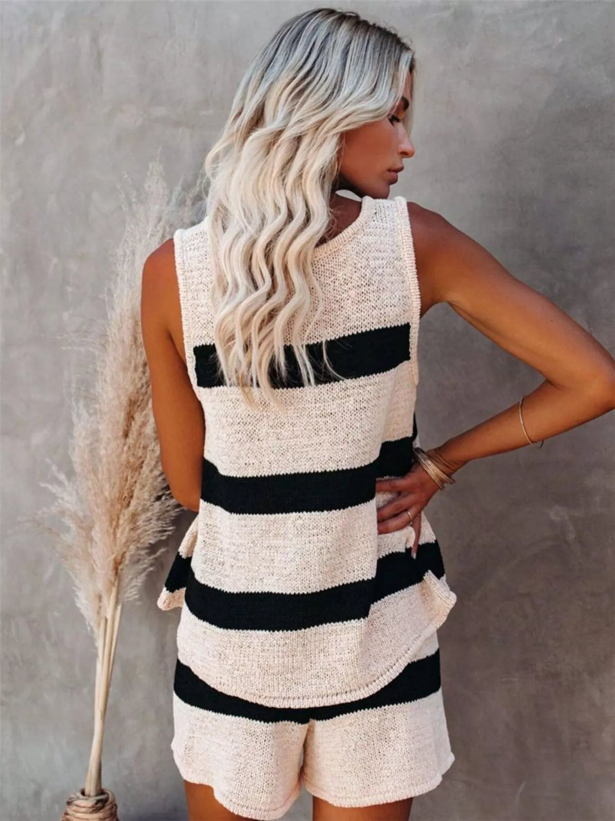 Striped knit tank and matching shorts coordinated set