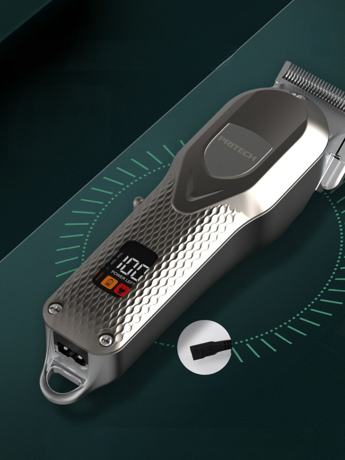 Waterproof hair clipper side profile in silver