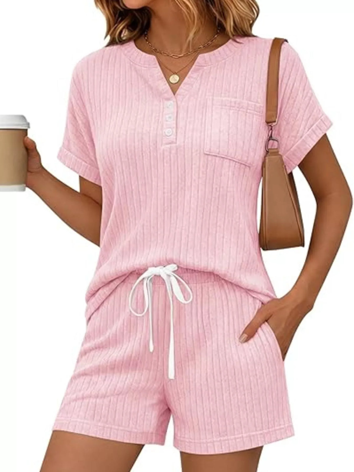 Ribbed Knit Tee and Shorts Two Piece Set, view 25