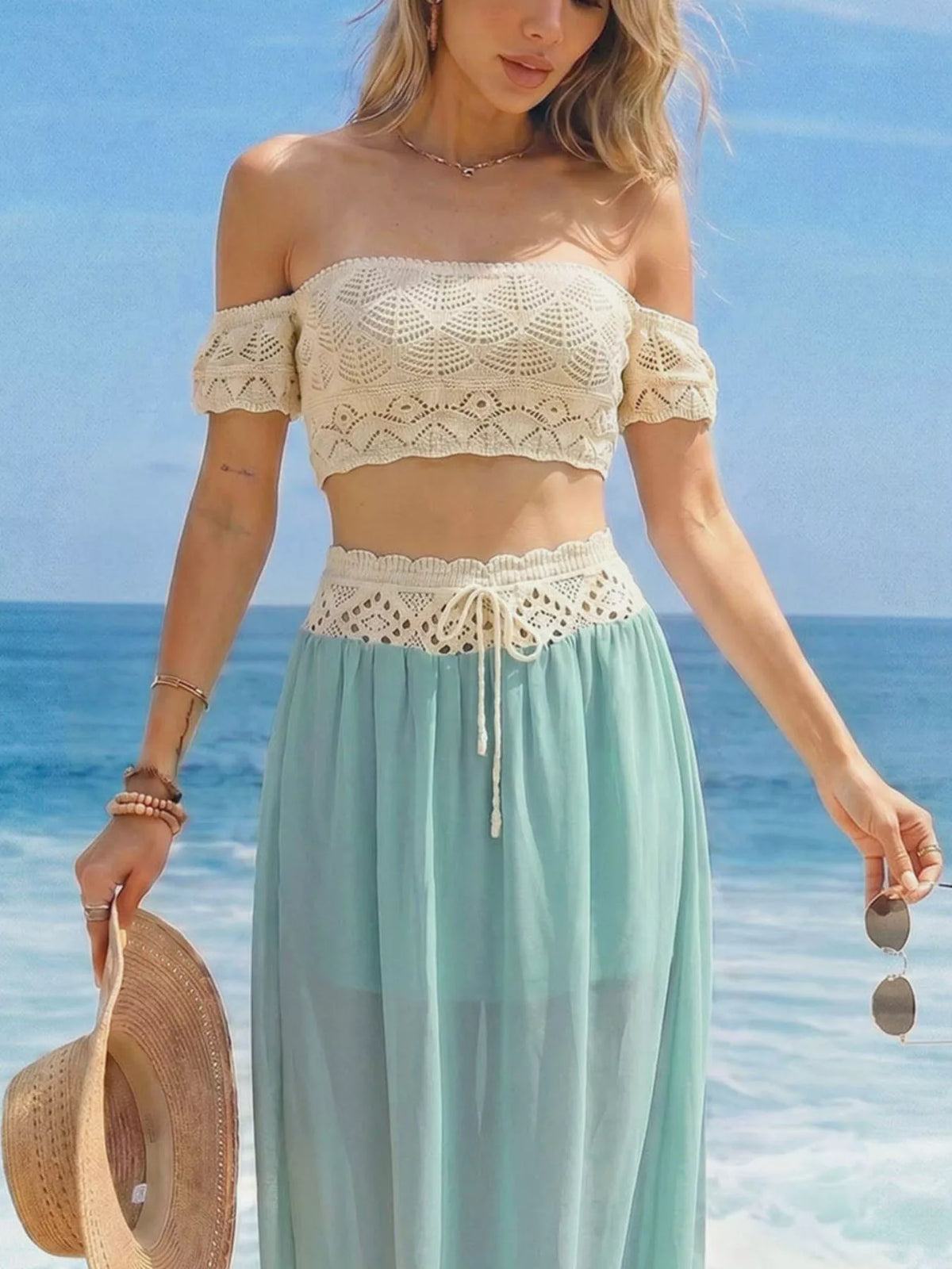 Crochet Top and Maxi Skirt Set, view 10