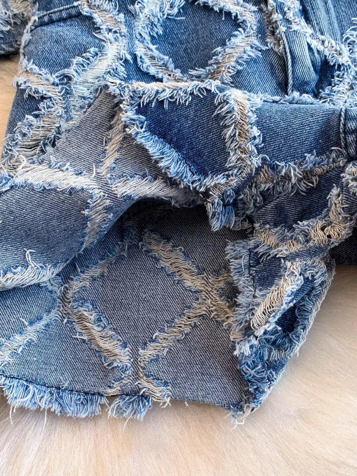 Denim set button front view