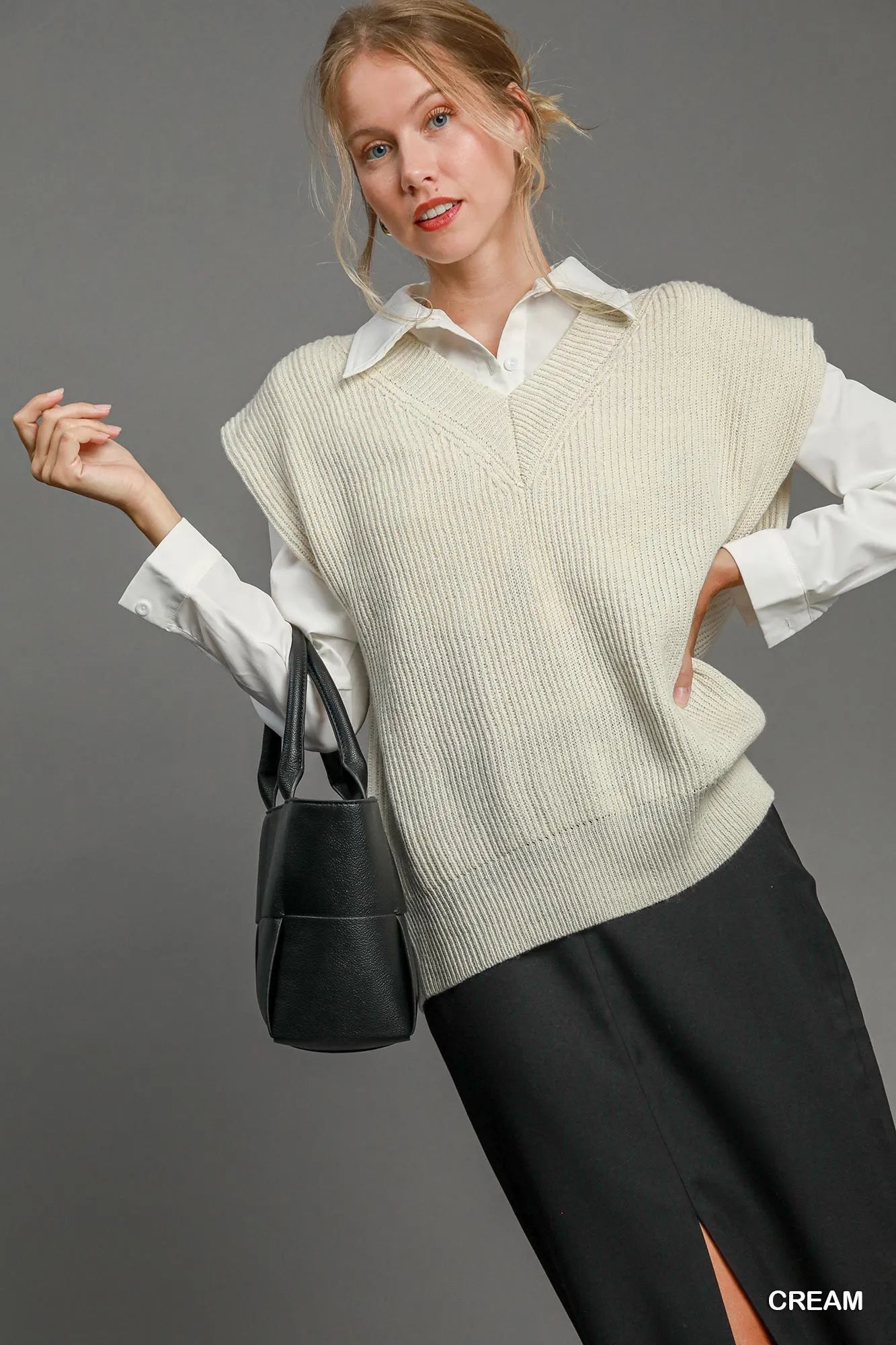 Umgee Oversized V Neck Vest - Fashorio