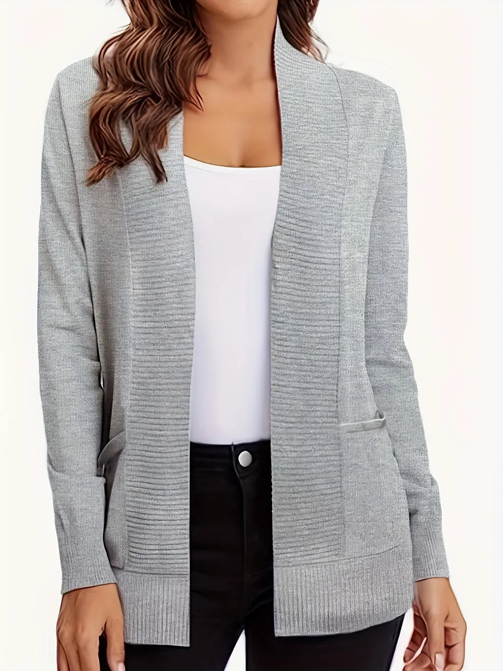 Open Front Long Sleeve Sweater Cardigan - Fashorio