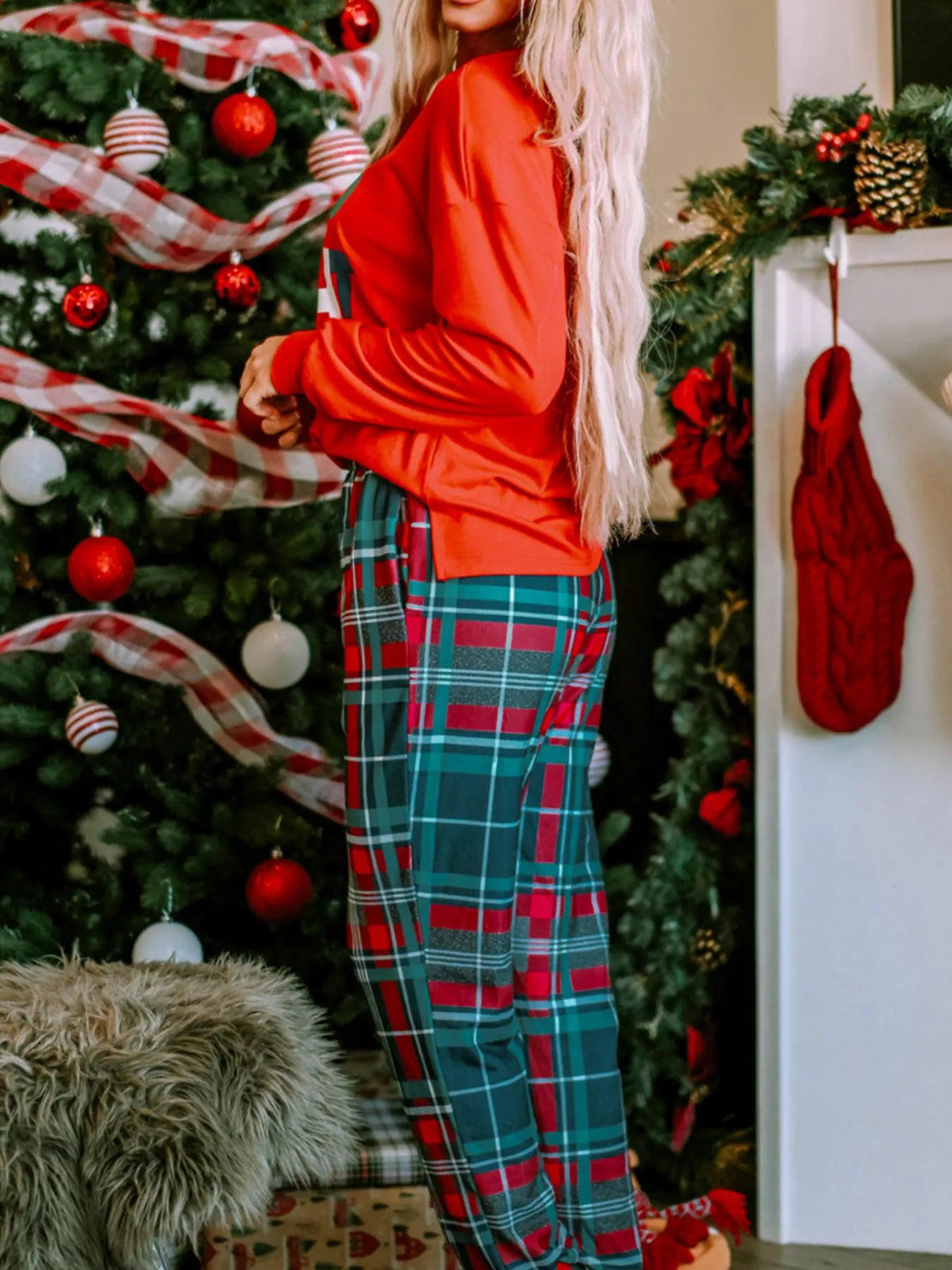 Womens holiday pajama set back view