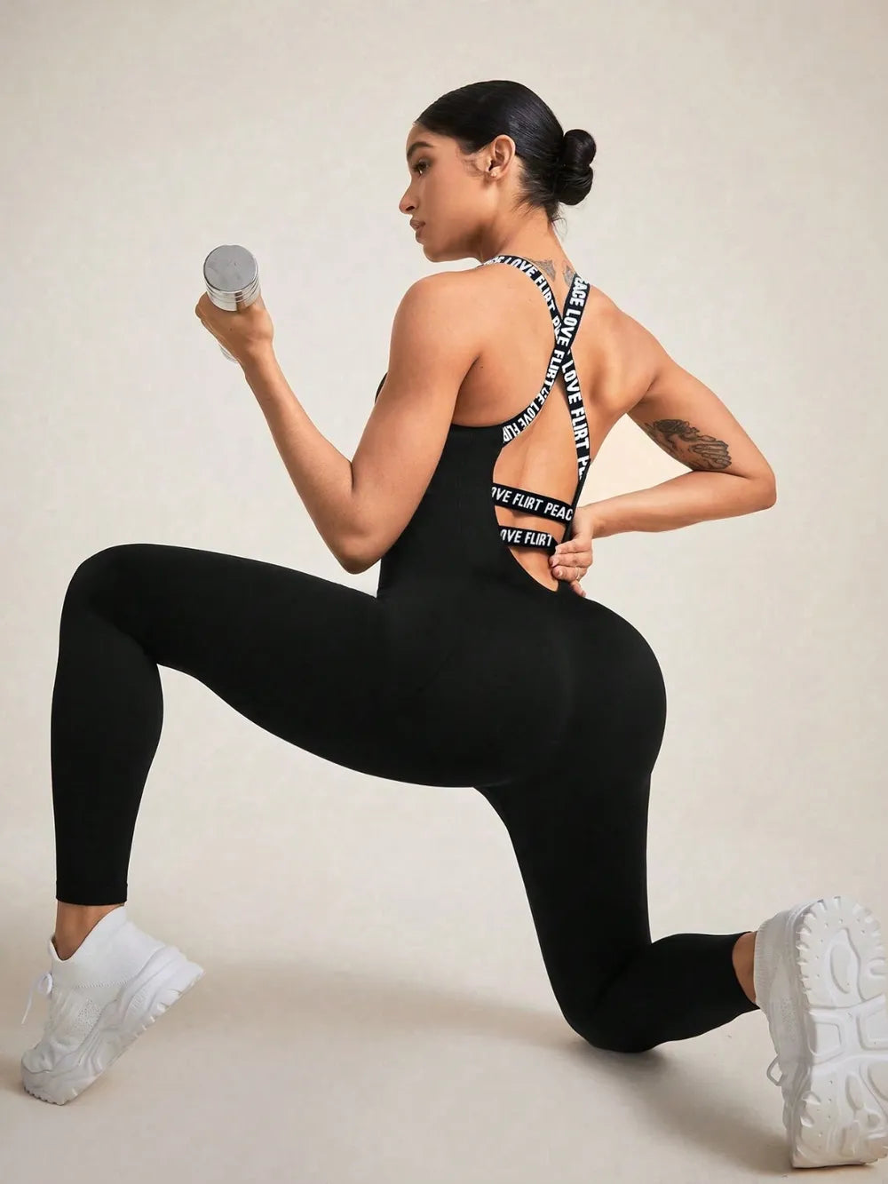 Crisscross Back Sleeveless Active Jumpsuit - Fashorio