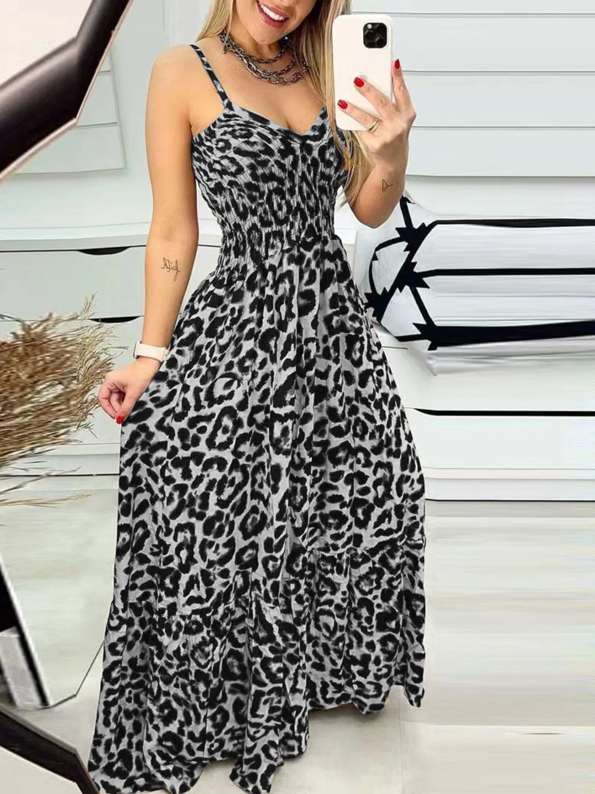 Leopard Print Spaghetti Strap Maxi Dress view 17