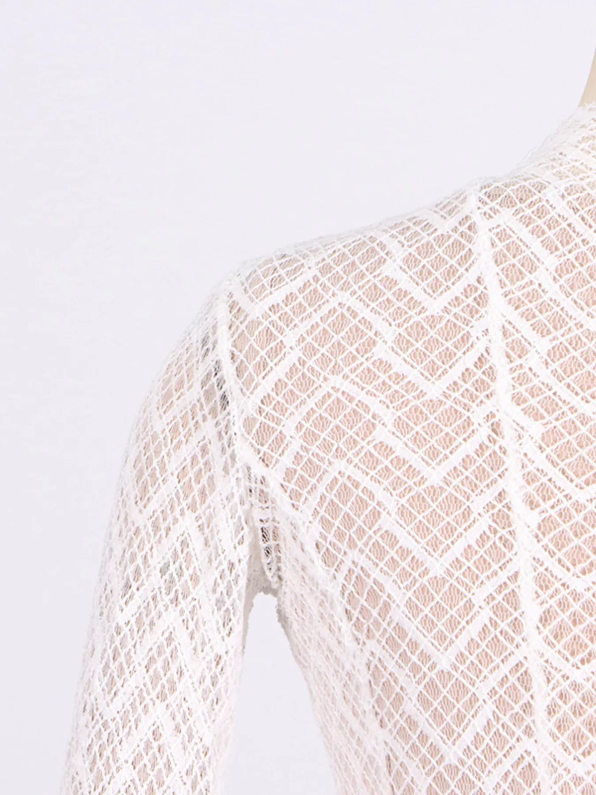 white lace mock neck long sleeve maxi dress fabric detail