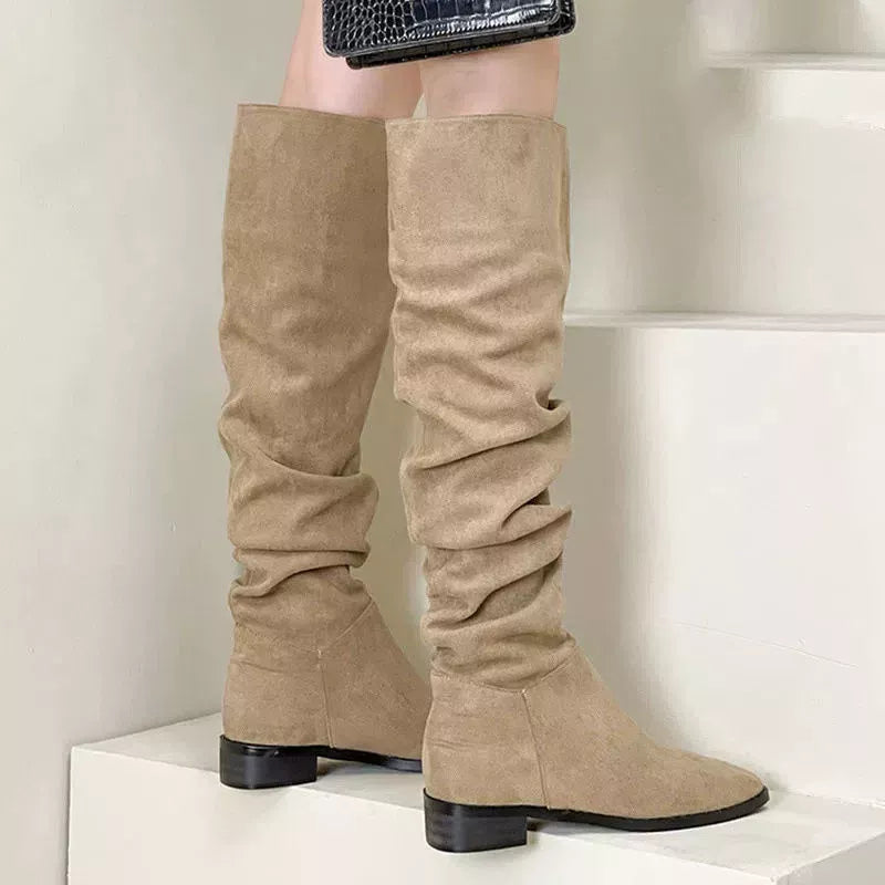 slouchy knee high boots heel detail