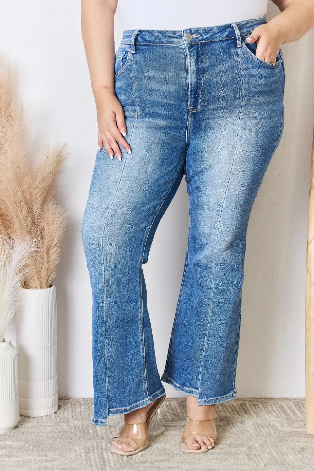 Ankle flare denim jeans full length