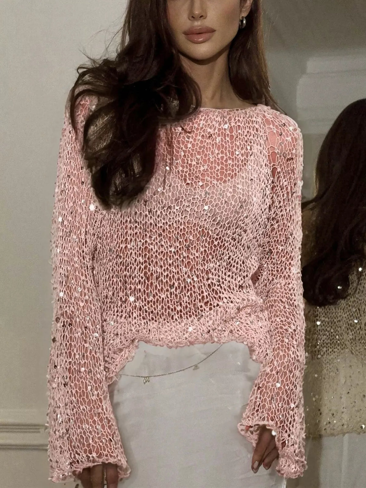 Womens swimwear sequin knit cover up