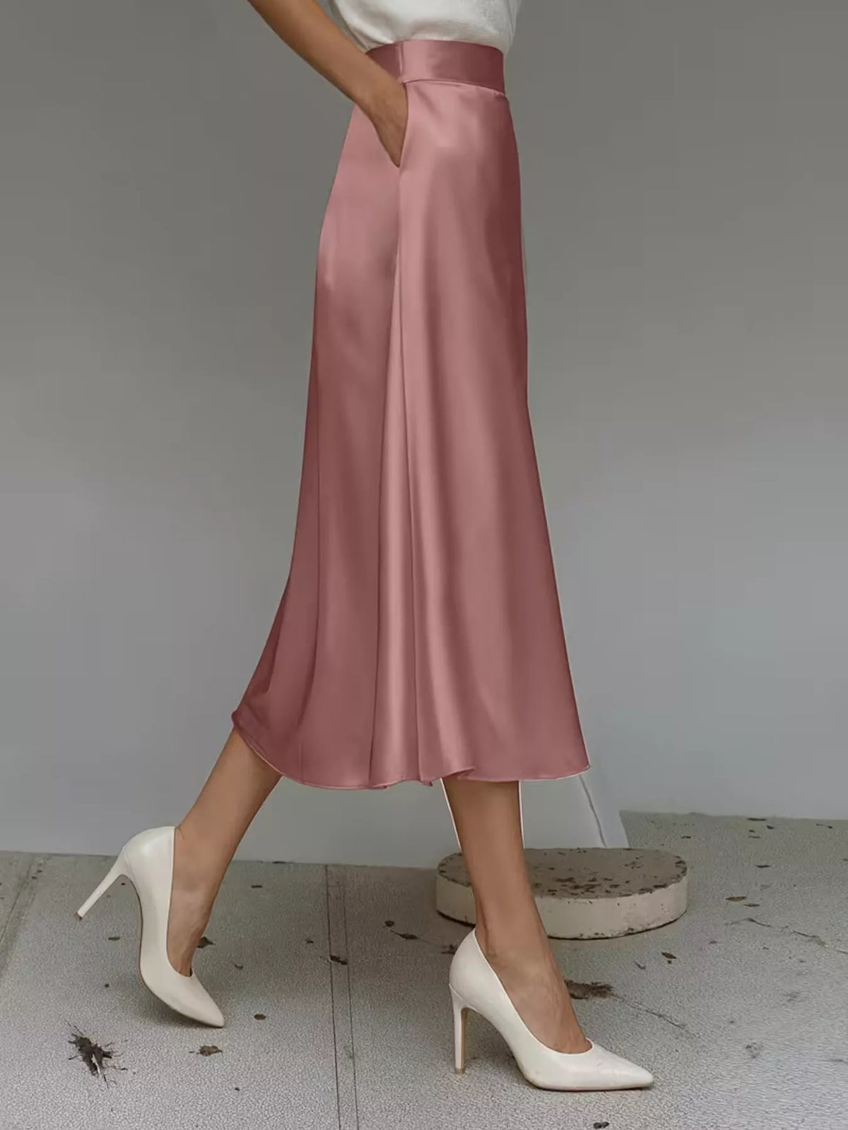 Satin midi skirt detail view