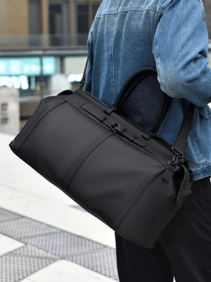 Black Oxford cloth travel duffel front view