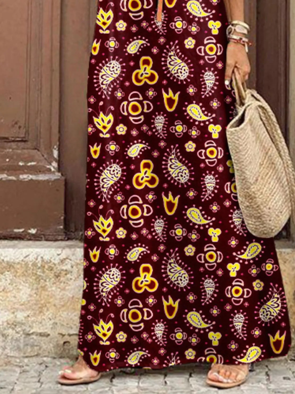 Printed V Neck Short Sleeve Maxi Dress view 14