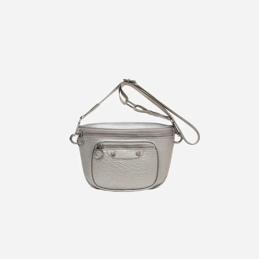 Texture PU Leather Crossbody Bag Silver One Size - Fashorio