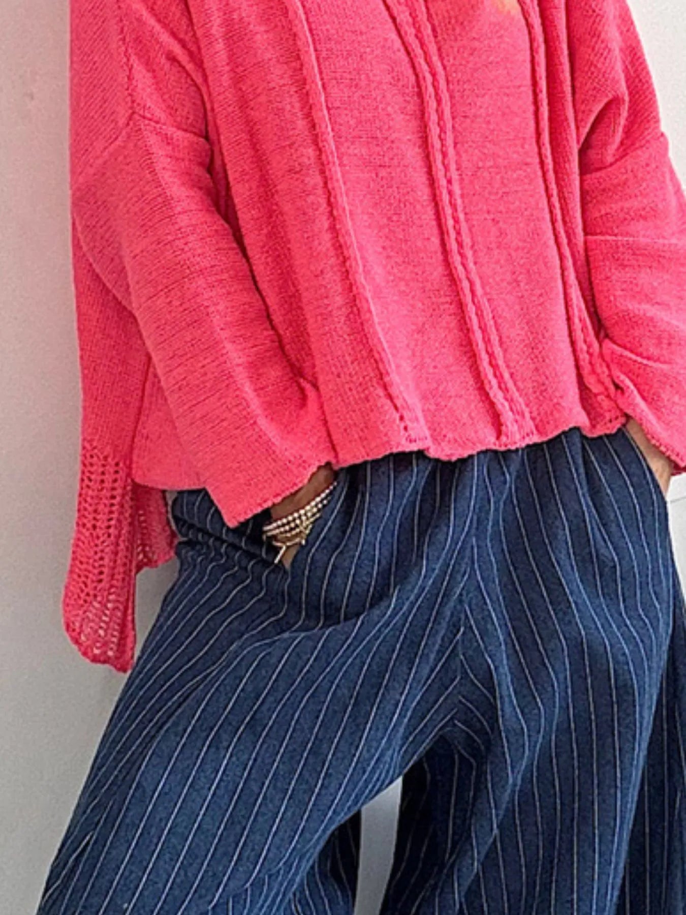 High-Low Drop Shoulder Sweater - Fashorio