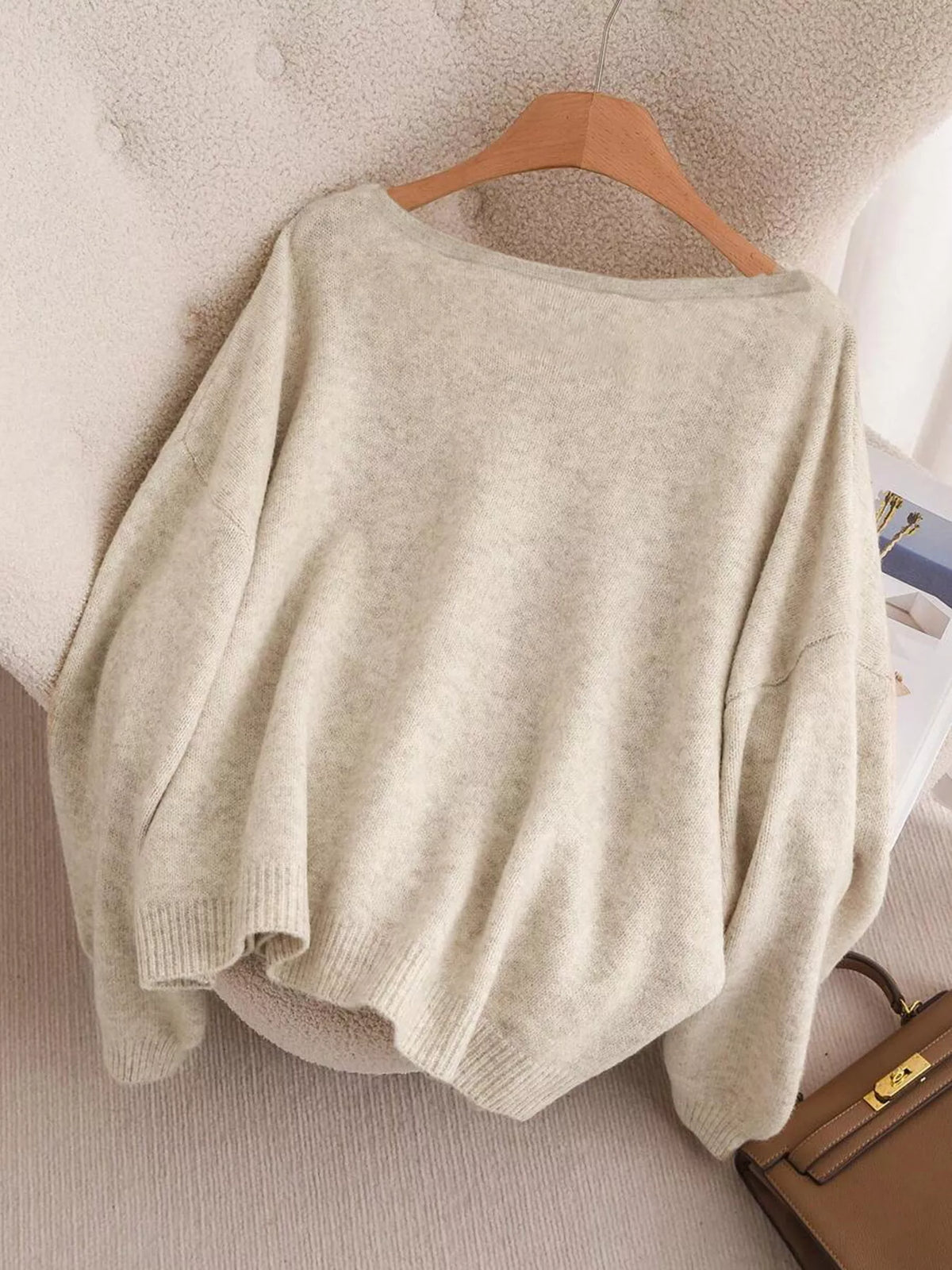 Knit V neck cardigan side view