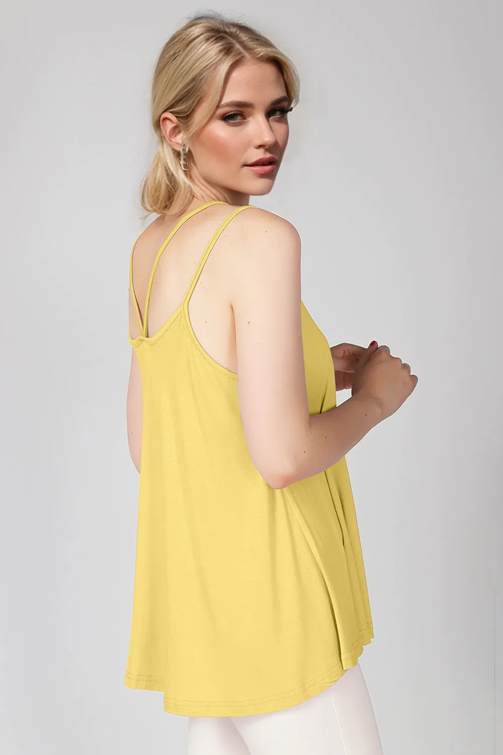 Bamboo scoop neck spaghetti strap cami top front view