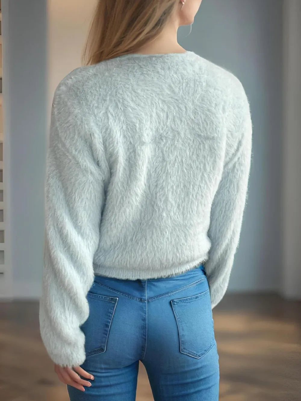 Cutout Knot Button Long Sleeve Cardigan - Fashorio