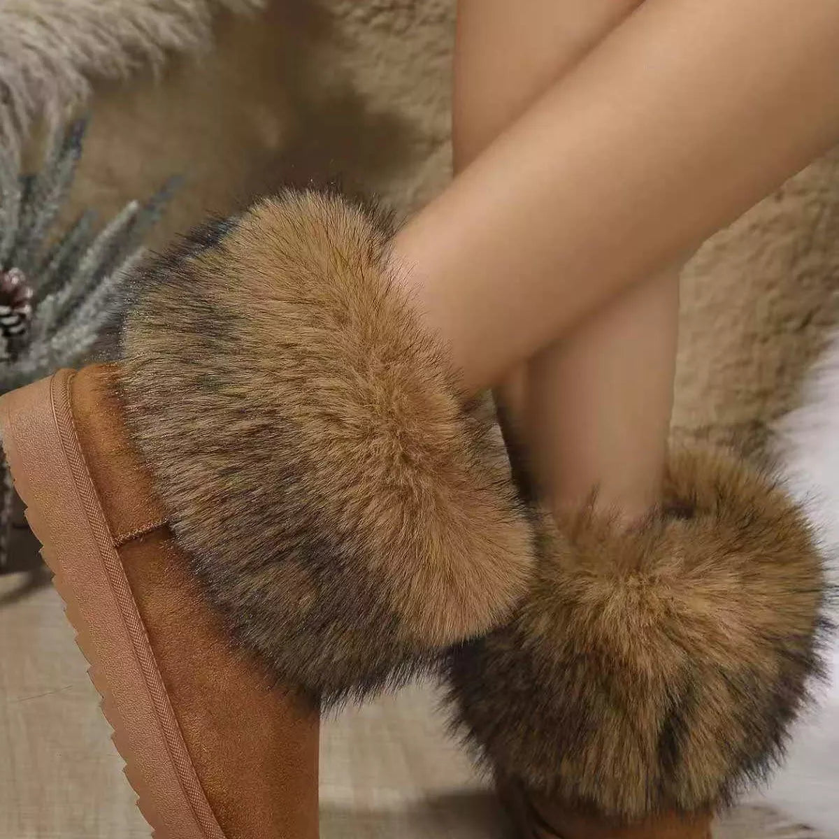 black fuzzy trim ankle boots toe close up