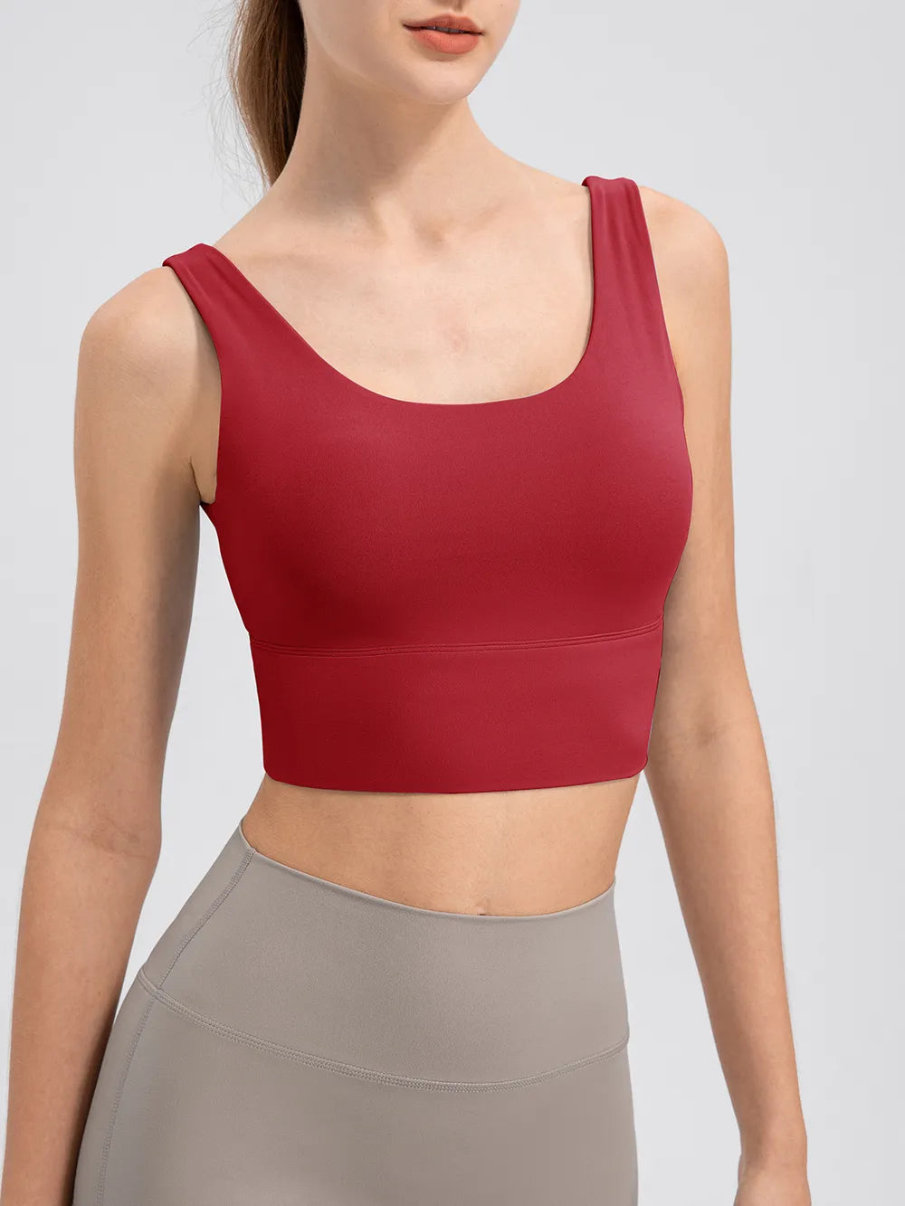 Scoop Neck Wide Strap Active Tank Scarlet - Fashorio