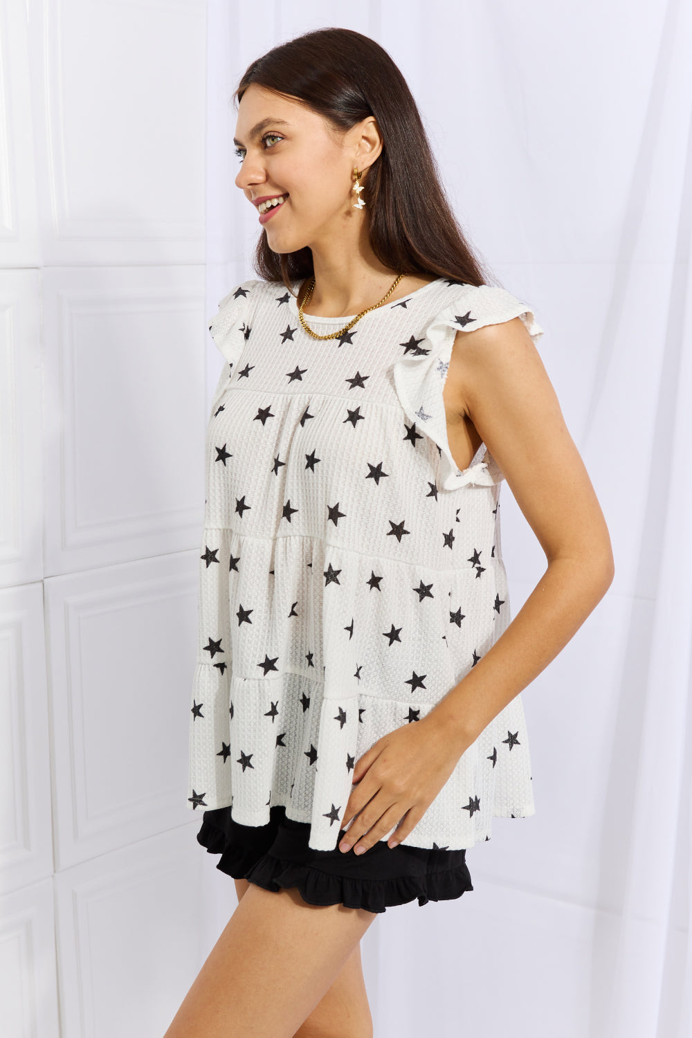 Side view of the semi sheer top