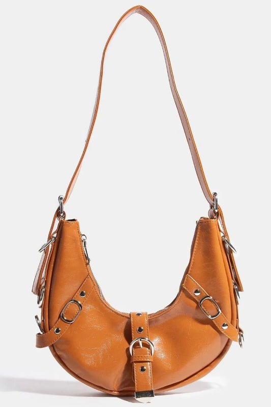 Fame Multi Belt Strap Accent Shoulder Bag BR One Size - Fashorio