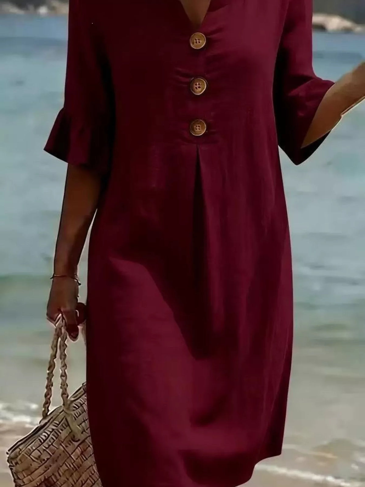 Midi dress shown in a deep burgundy shade