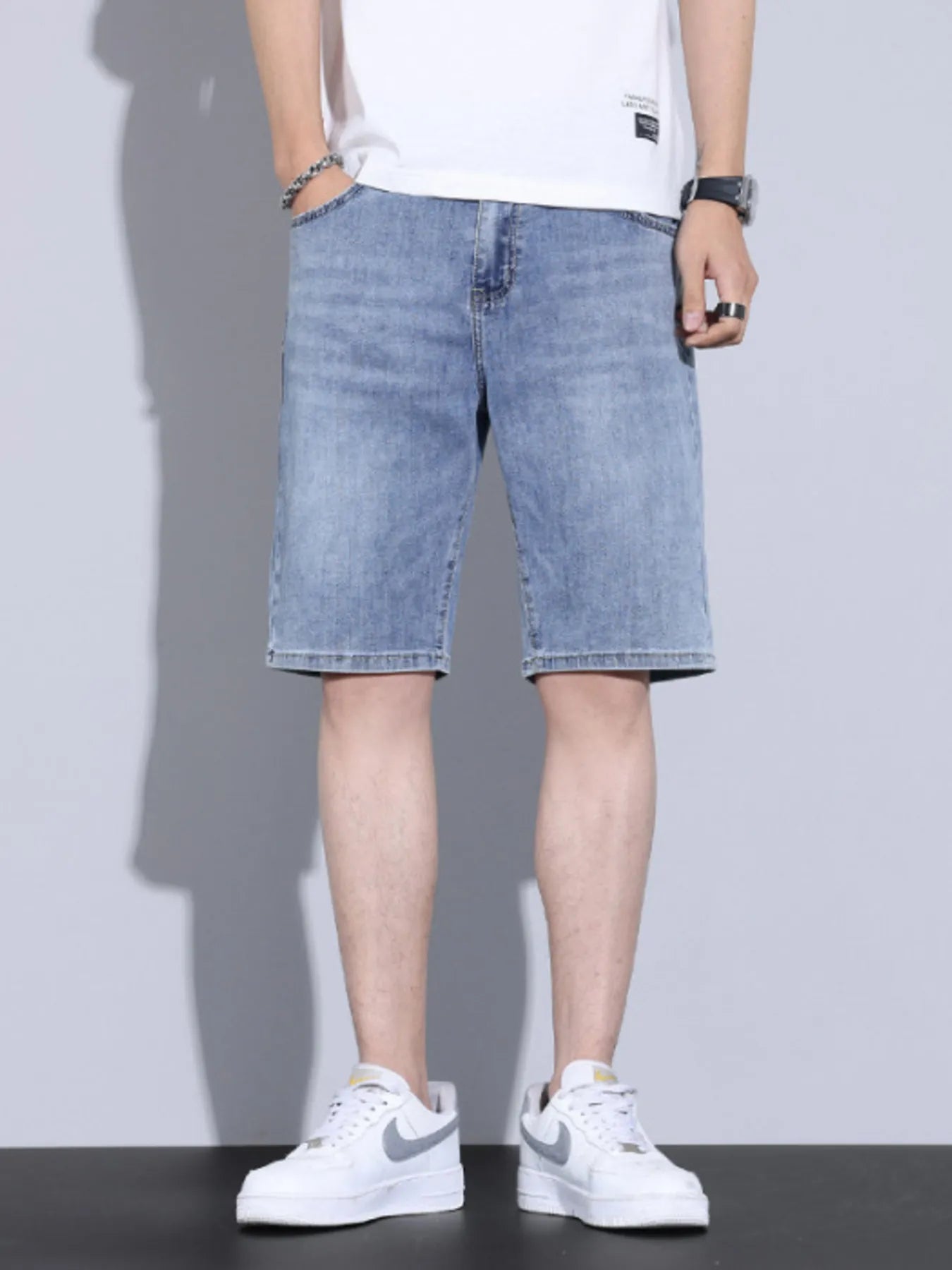 Men's Casual Pocketed Denim Shorts Light Blue - Fashorio