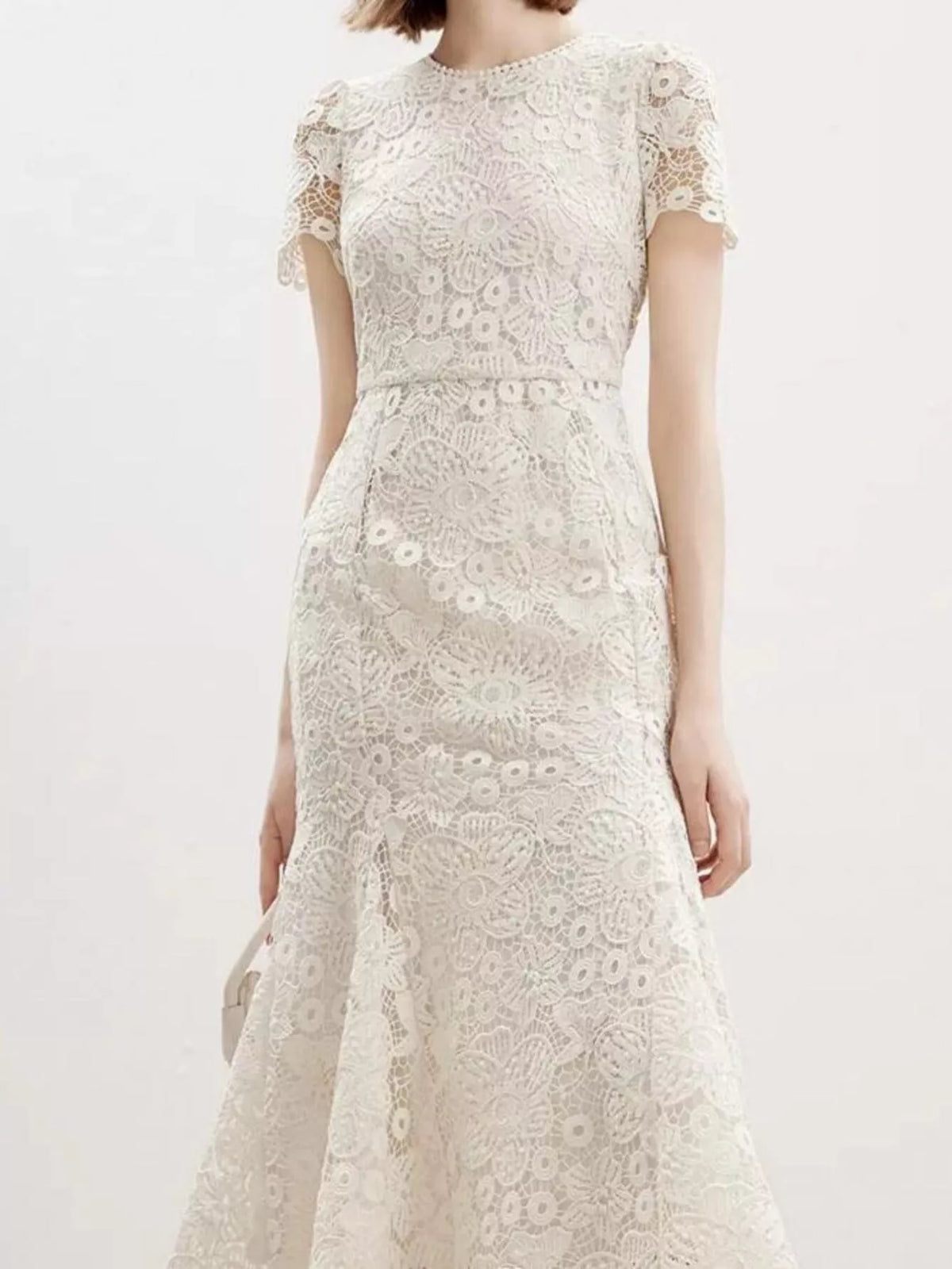 lace short sleeve mermaid dress front view