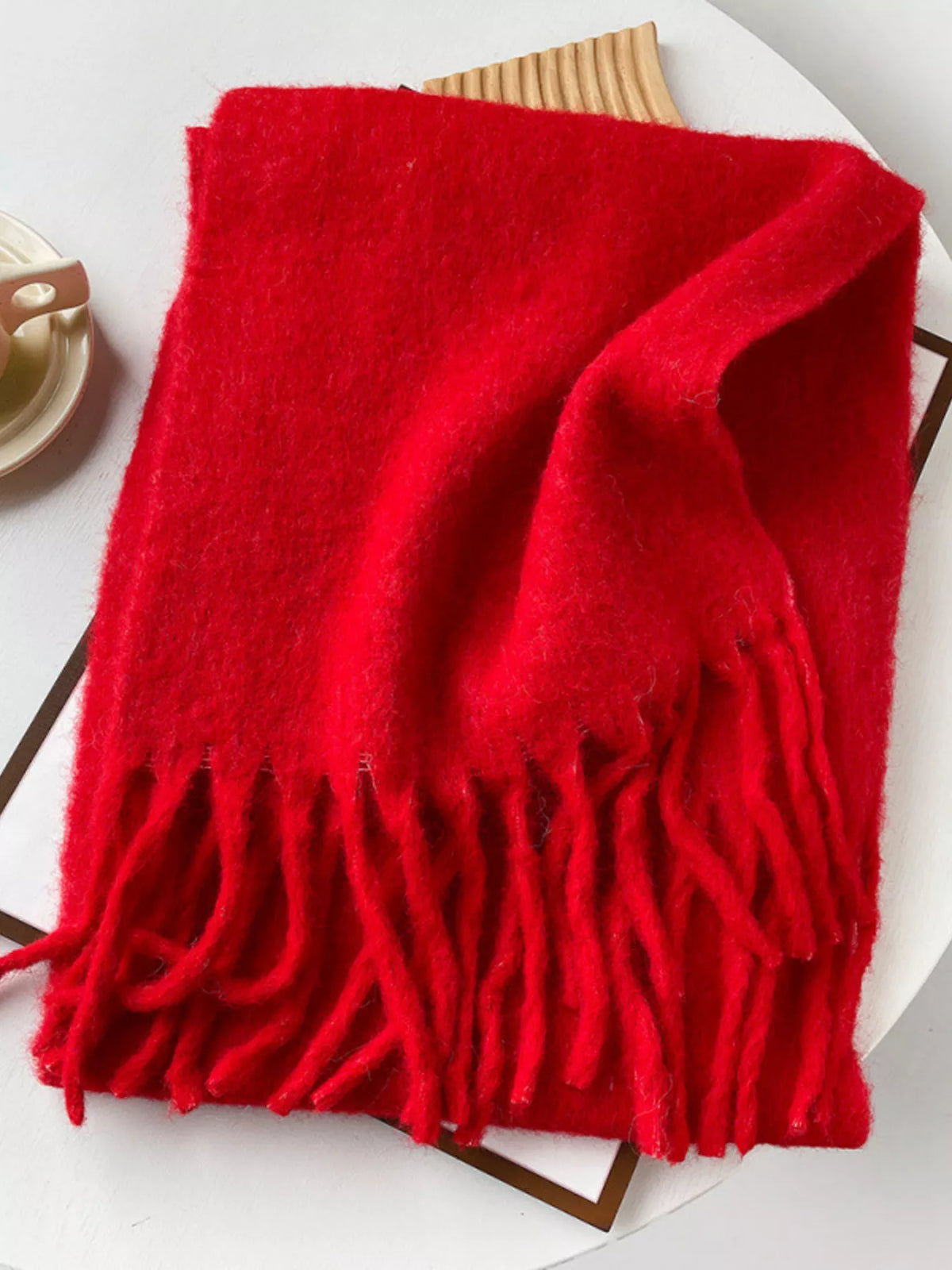 Fringe solid color polyester scarf fabric texture