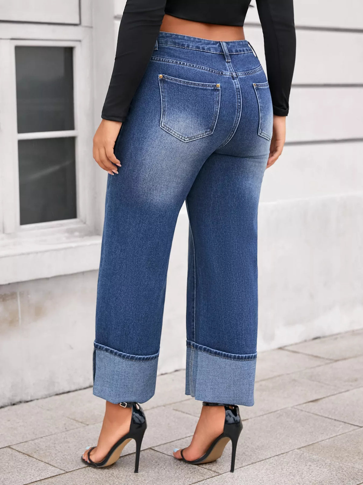 High waist wide leg jeans back view