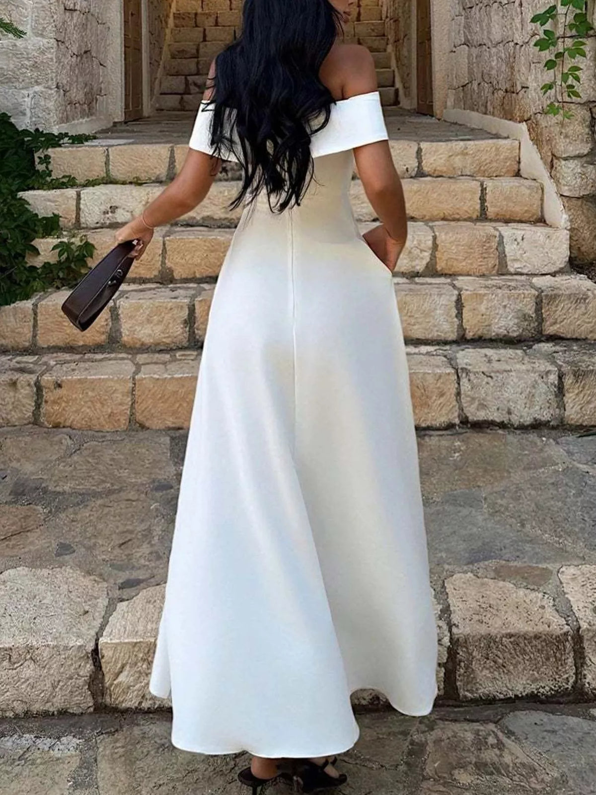 Off shoulder A line maxi dress back view