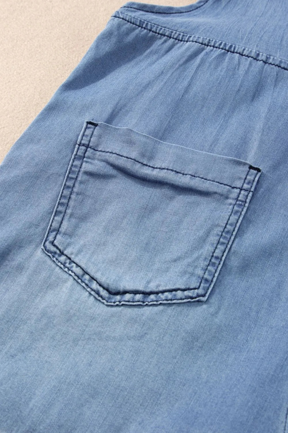 Square Neck Denim Overalls with Pockets - Fashorio