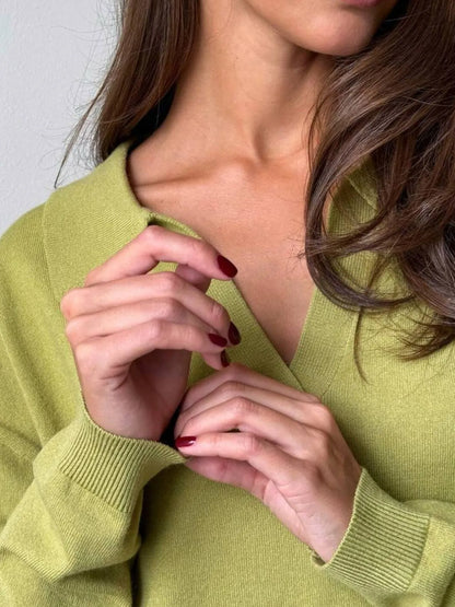 Long Sleeve Collared Neck Knit Dress - Fashorio