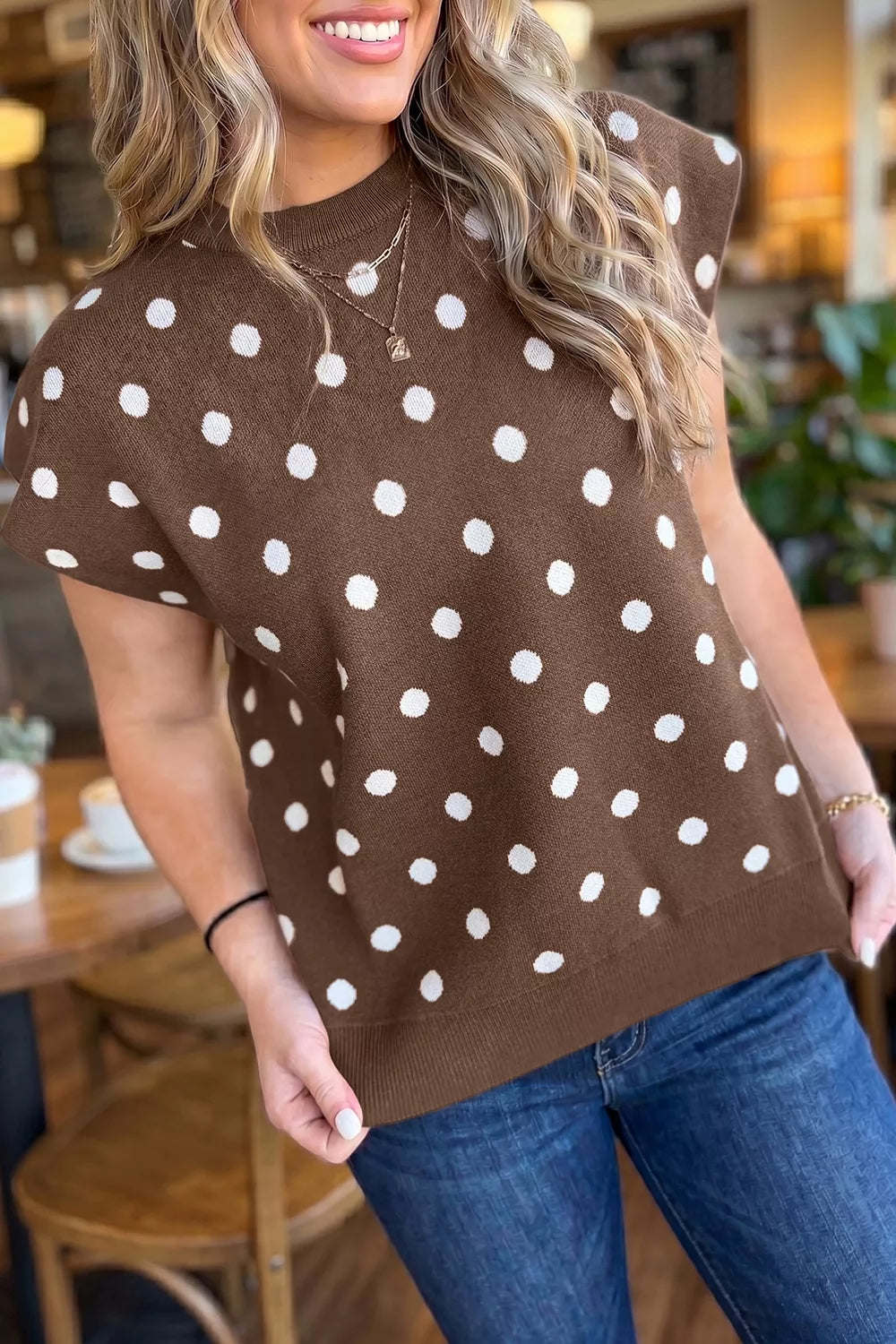 Polka Dot Dolman Short Sleeve Sweater back view