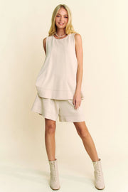 Davi & Dani Contrast Seam Top and Short Set BEIGE - Fashorio