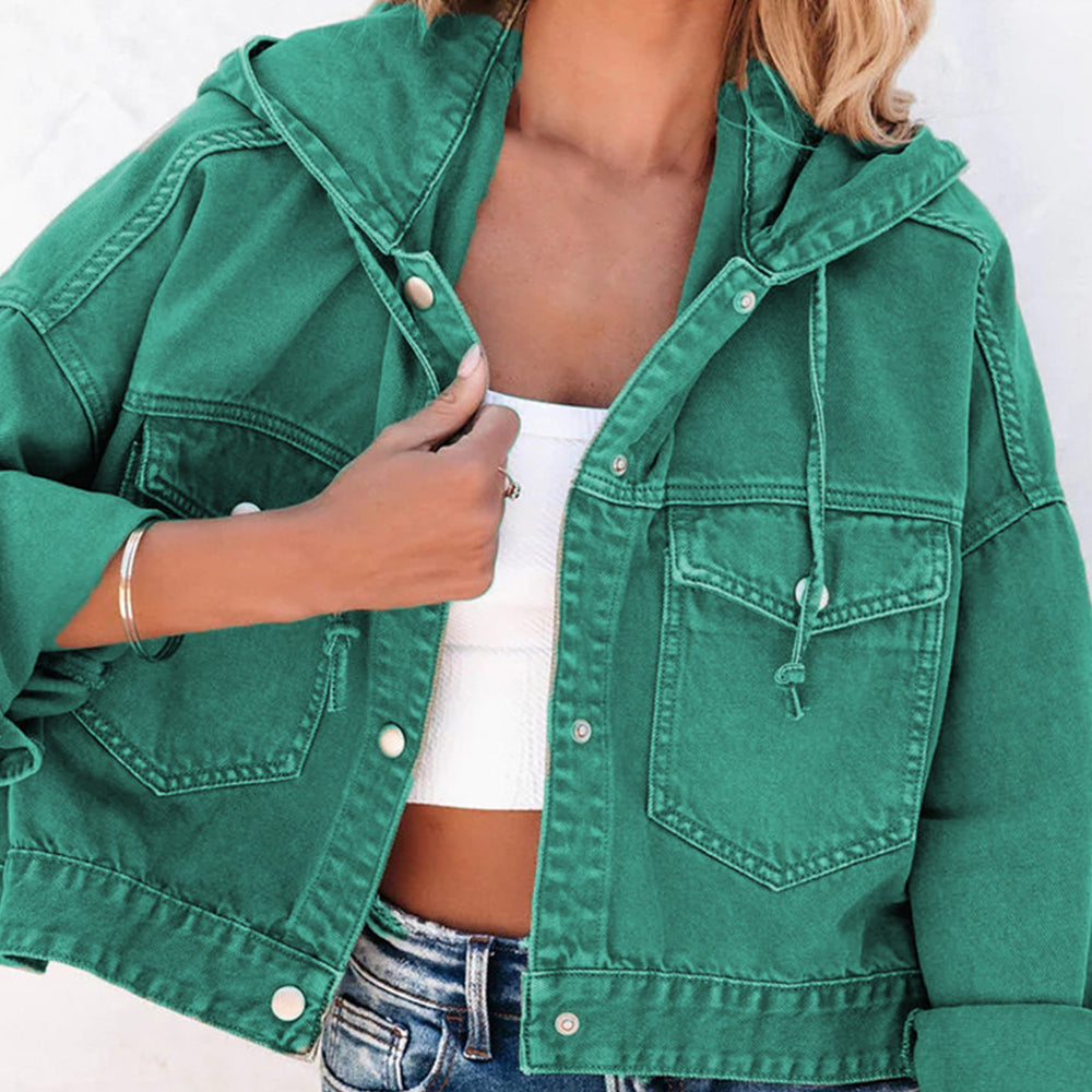 Hooded Dropped Shoulder Denim Jacket - Fashorio