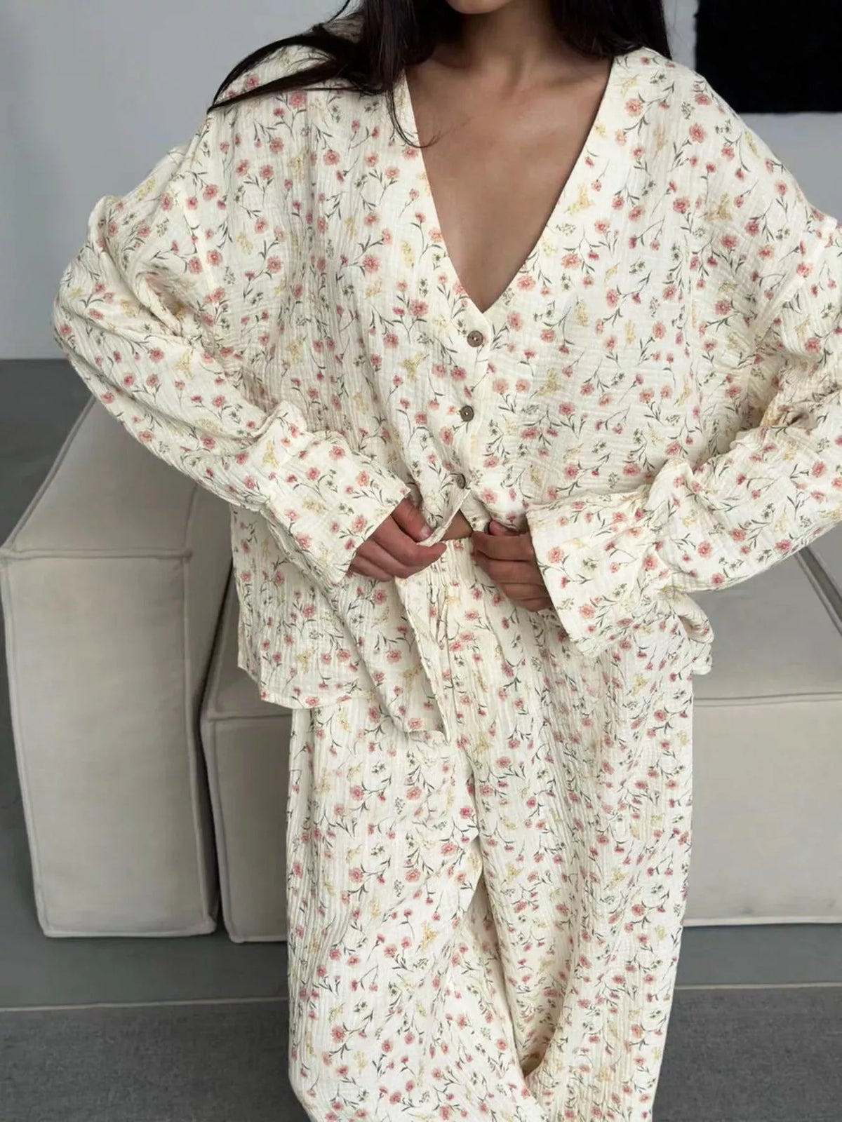 Coordinated floral lounge set full look