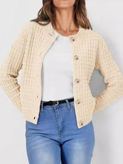 Button-Up Long Sleeve Cardigan Tan - Fashorio